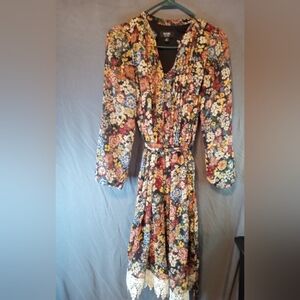 MSK Multicolor Floral Long Sleeve Dress with Lace Hem